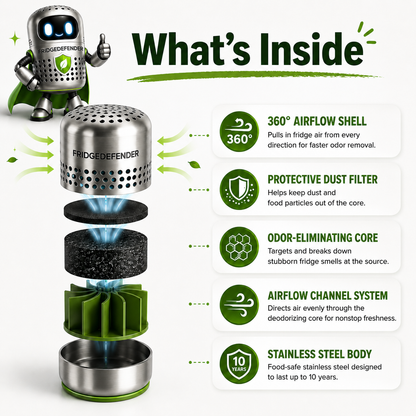 FridgeDefender® – Forget Bad Fridge Odors & Food Waste