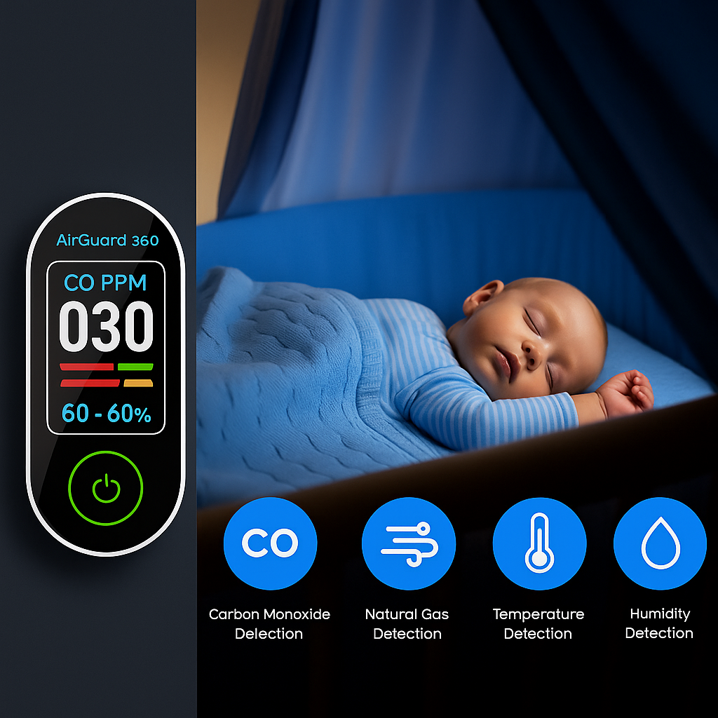 AirGuard 360™ – Smart Carbon Monoxide & Gas Detector for Complete Home Safety