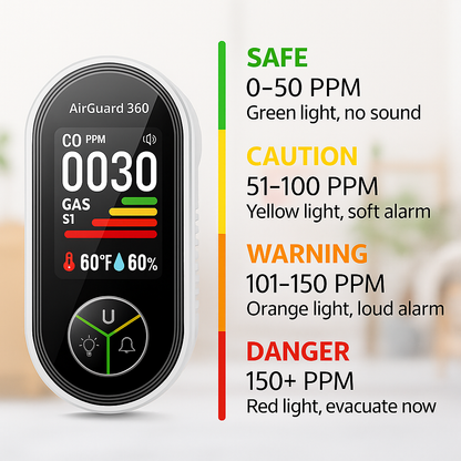 AirGuard 360™ – Smart Carbon Monoxide & Gas Detector for Complete Home Safety